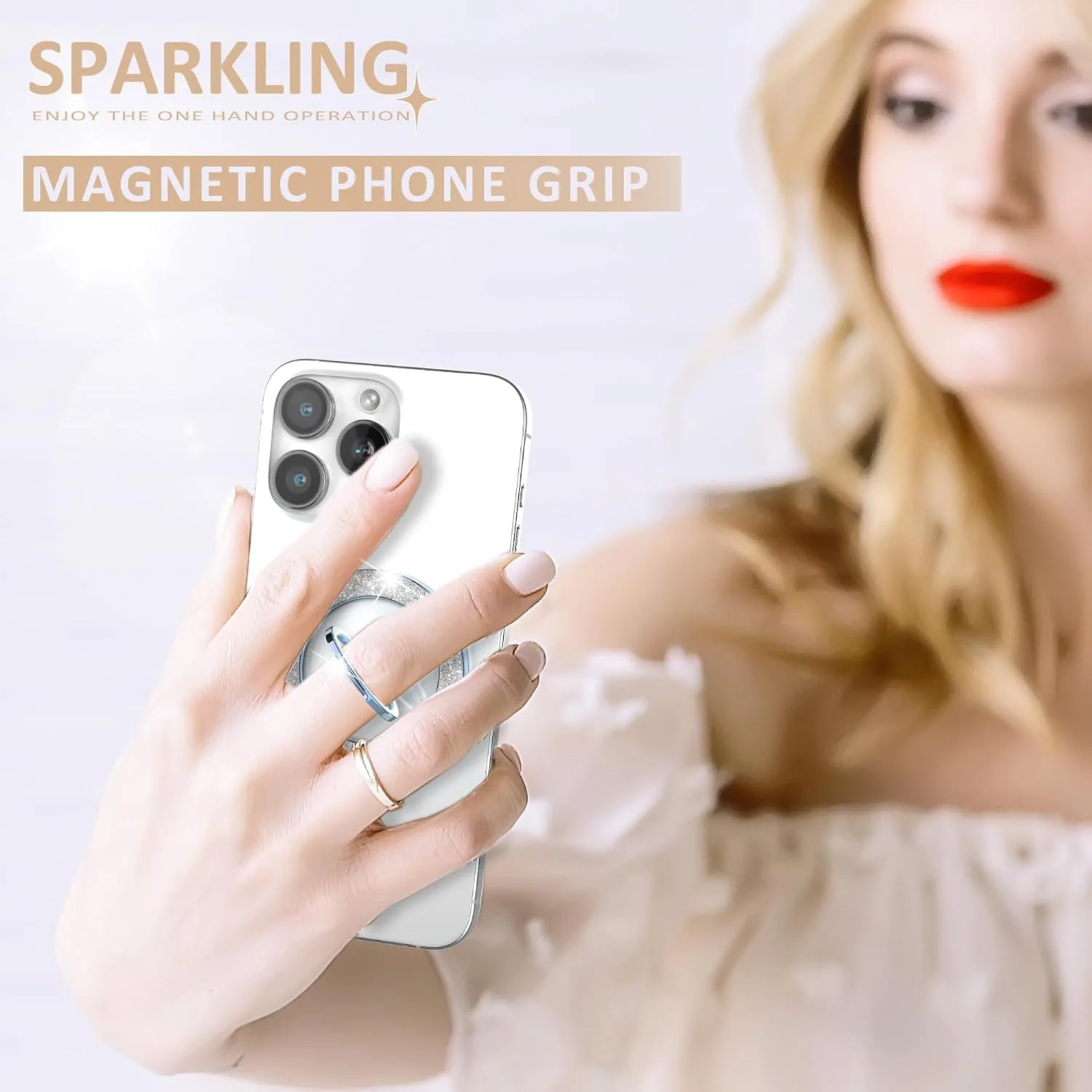 Pikabo Magnetic Phone Ring Holder for MagSafe, Glitter Phone Grip Stand