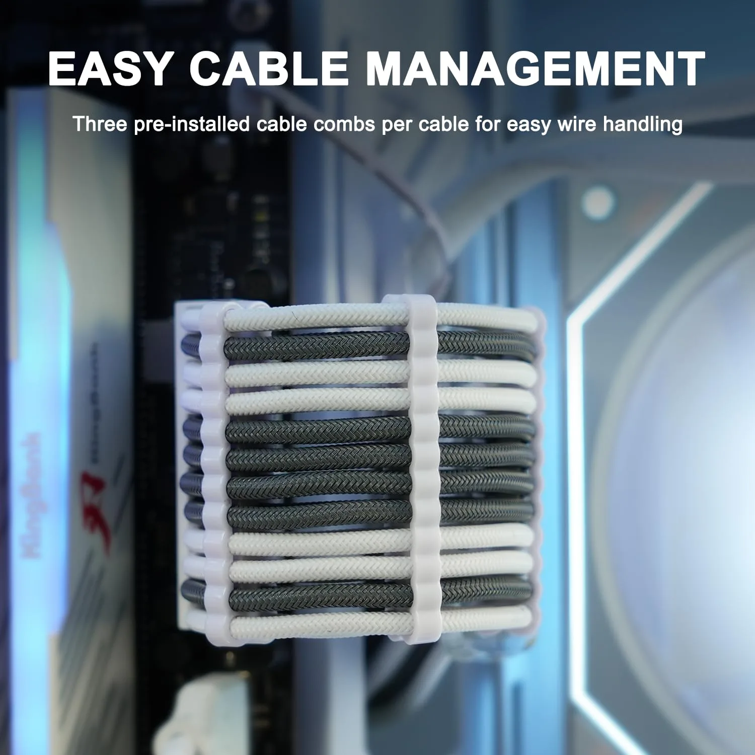 Sirlyr Gray/White PSU Extension Cables,24/8Pin Pre-Install Combs