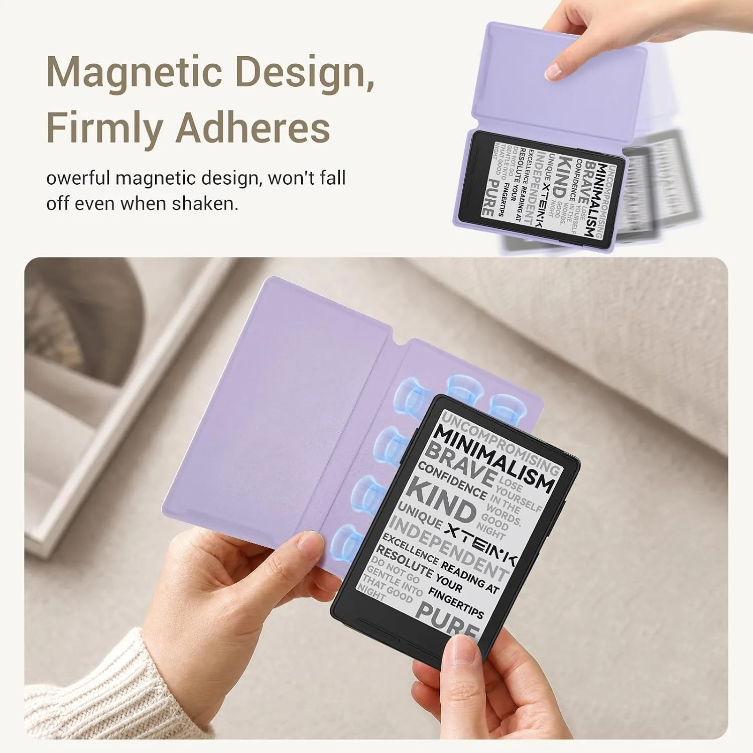 CoBak Magnetic Case for XTEINK X3 eBook Reader, 3.7" Ultra-Lightweight PU Leather Cover(Lilac Purple)