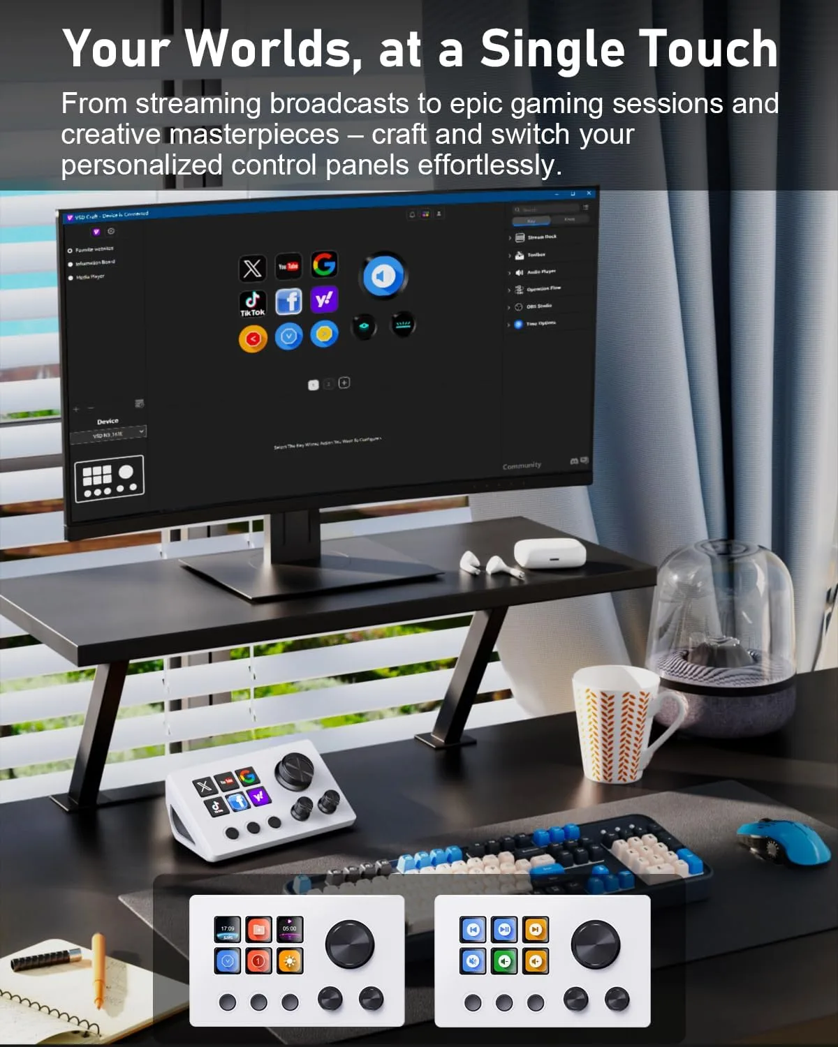 TreasLin VSDinside Streaming Controller Deck Visual Shortcut Keyboard with 12 Customizable Macro Keys to Trigger Actions in OBS Twitch YouTube for Content Creators Streaming Gaming Compatible with PC & Mac N3 White