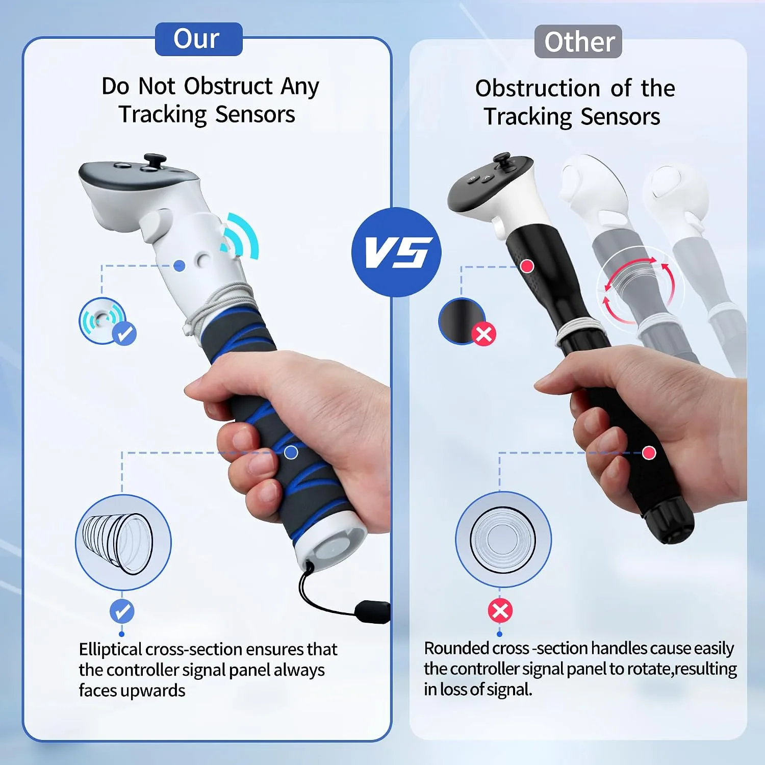 AMVR Handle Attachments Compatible with Meta/Oculus Quest 3/Quest 3S Controller Accessories, Controller Extension Grips for VR Game Gorilla Tag Long Arms Sticks,Beat Saber Handle