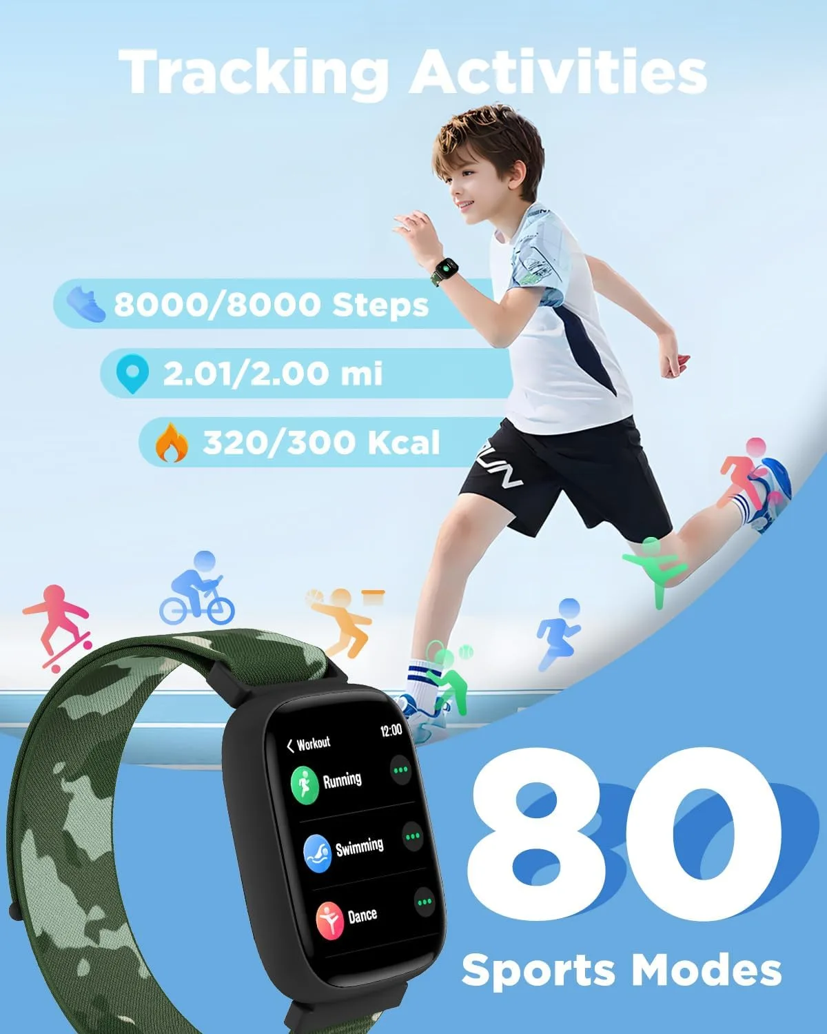 BIGGERFIVE Smart Watch for Kids, 1.8" Fitness Tracker Watch with Pedometer