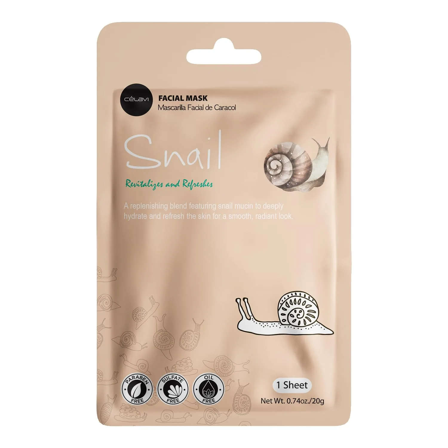 Celavi Korean Face Mask Sheet Set, Spa Masks, 12 Pack, Snail Mucin Mix