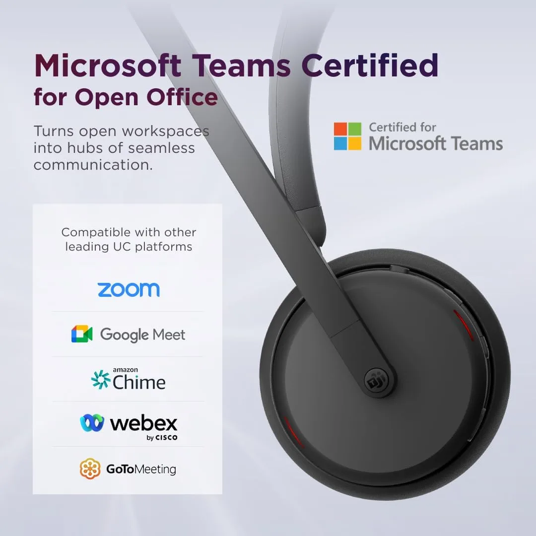 Lenovo Dual Mode Wireless ANC Headset 6550 with USB-A Receiver – Microsoft Teams Certified, Hybrid Active Noise Cancellation, Bluetooth Dual Connectivity, Long Battery Life, Business Headset, Black