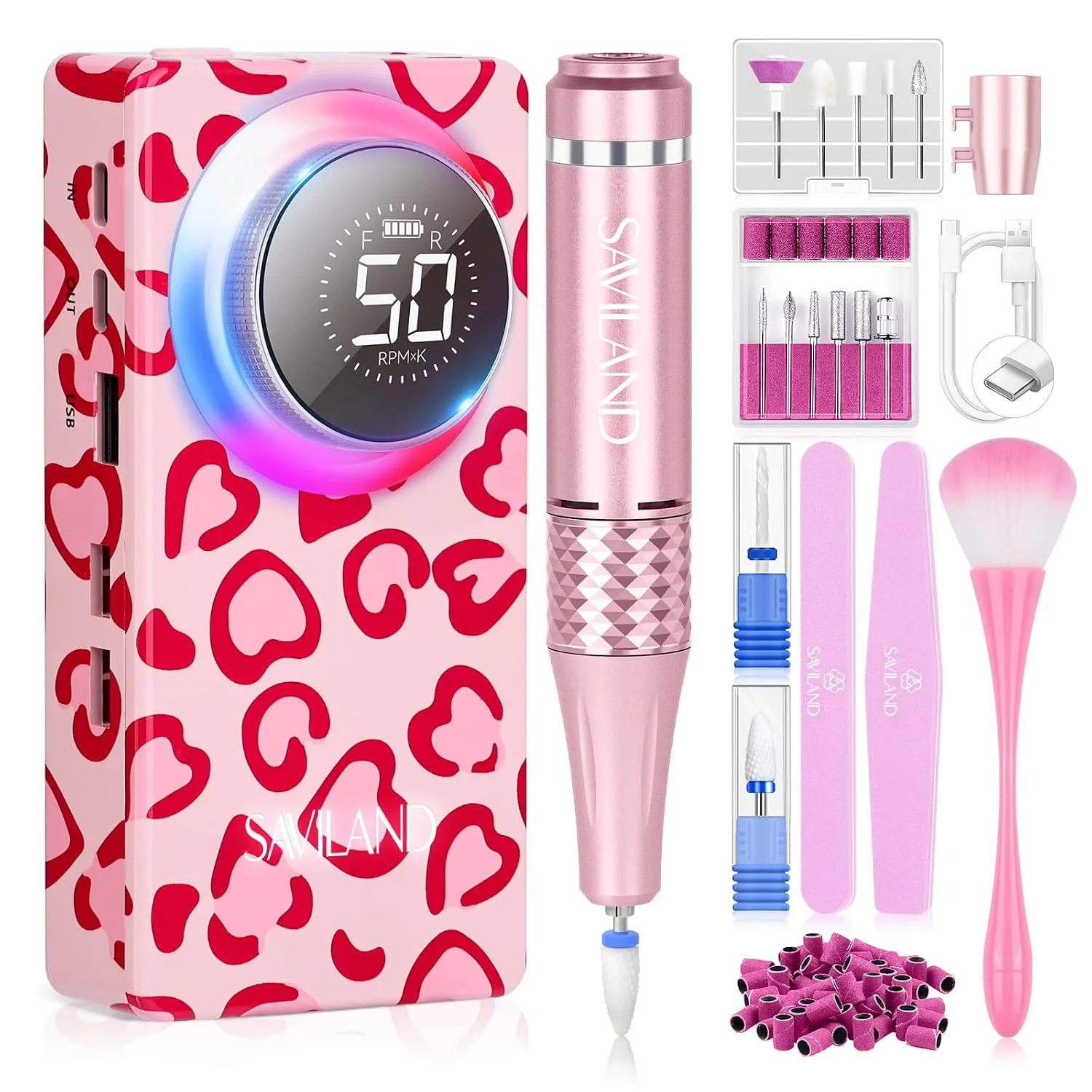 SAVILAND 50000RPM Electric Nail Drill Machine Cordless for Acrylic Nails