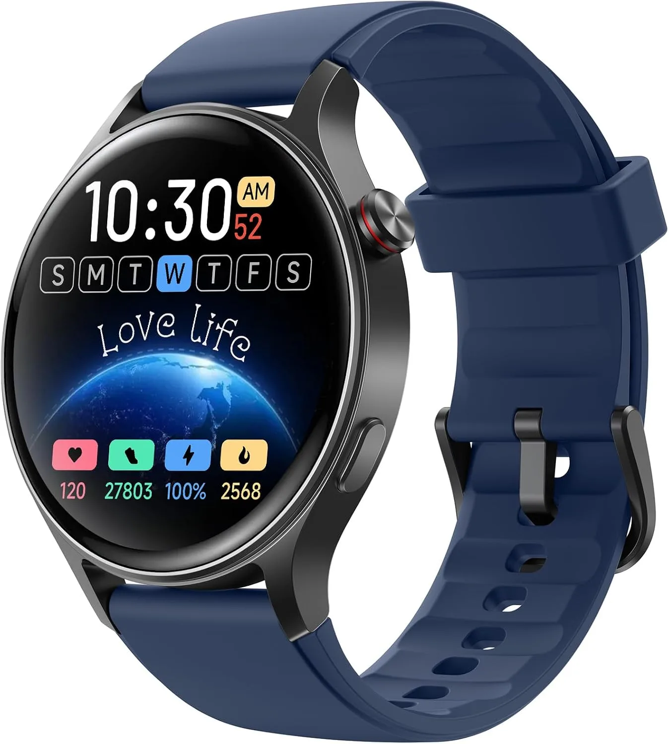 Fitpolo Smart Watch for Men Women,1.32" AMOLED Fitness Tracker (Navy Blue)