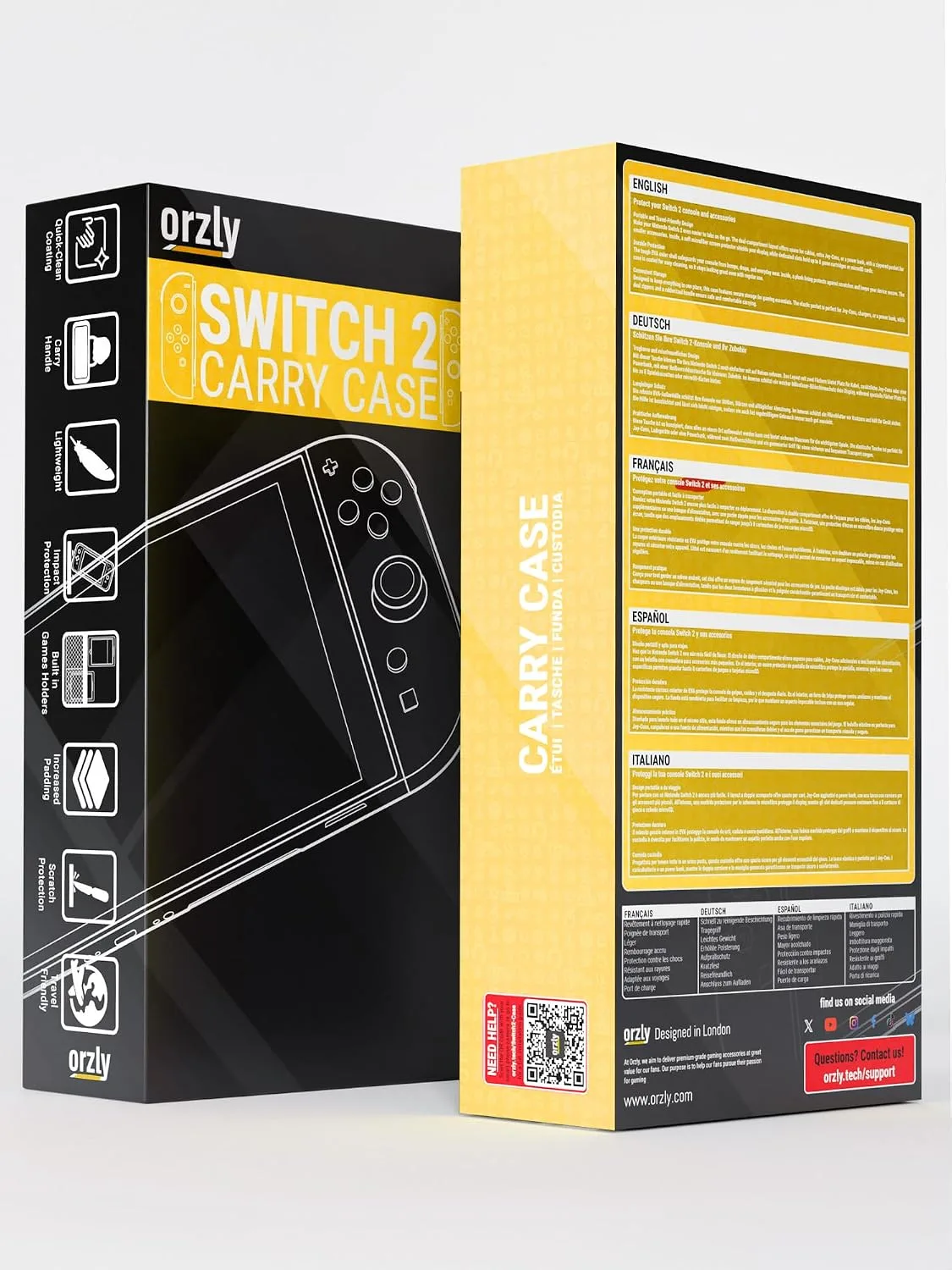 Orzly Case Compatible with Switch 2 – Protective Travel Carry Case with Screen Padding, Game Card & microSD Slots, Zipped & Open Pockets for Accessories – 7.9" Gift Boxed