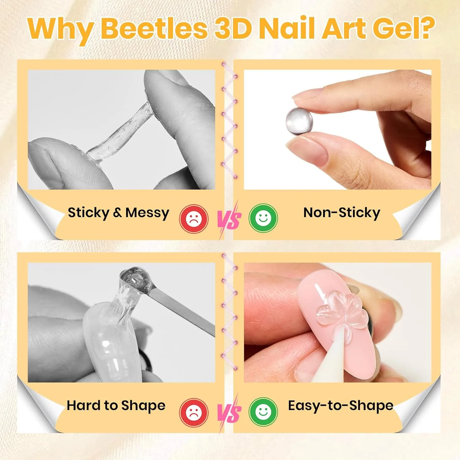 Beetles Clear 3D Solid Builder Nail Gel Kit, 2 Pcs 3D Gel with 3D Mold