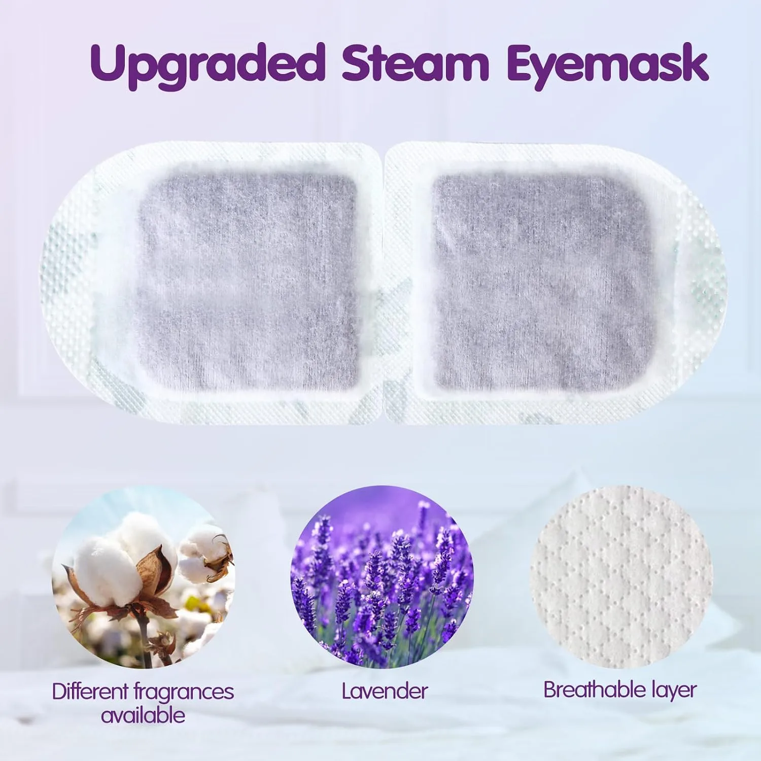 60 Pcs Self Heating Steam Eye Masks Disposable Heated Mask Bulk Individually Wrapped Warm Compress for Dry Eyes, Sleep, Travel, Spa and Relaxation (Lavender)