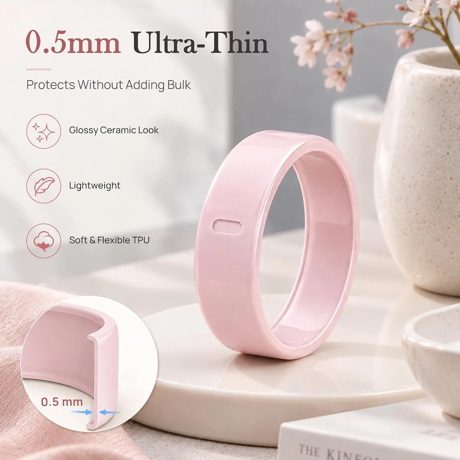 4 Pack Ceramic-Look TPU Ring Cover Compatible with Oura Ring 5