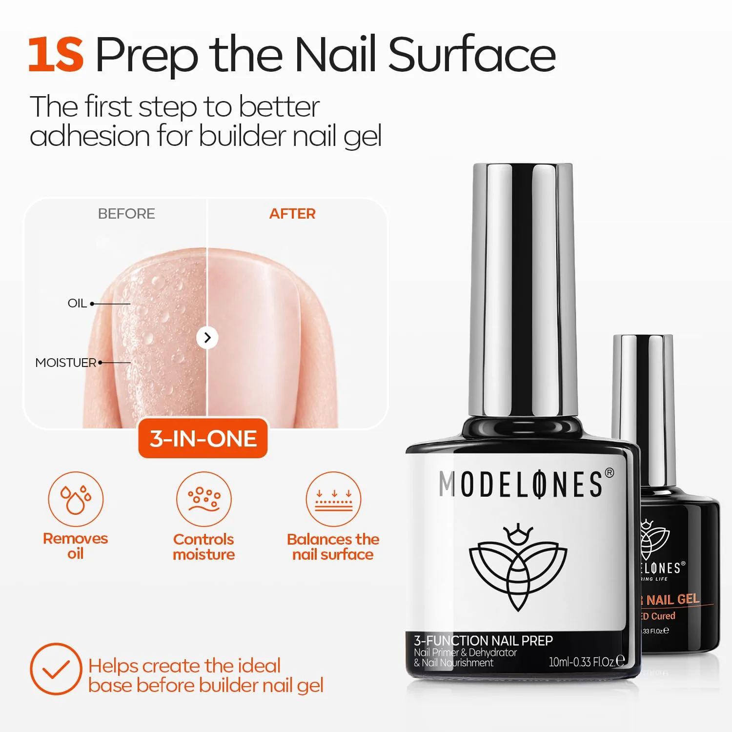 modelones Nail Dehydrator and Primer & Builder Nail Gel Builder Top Coat