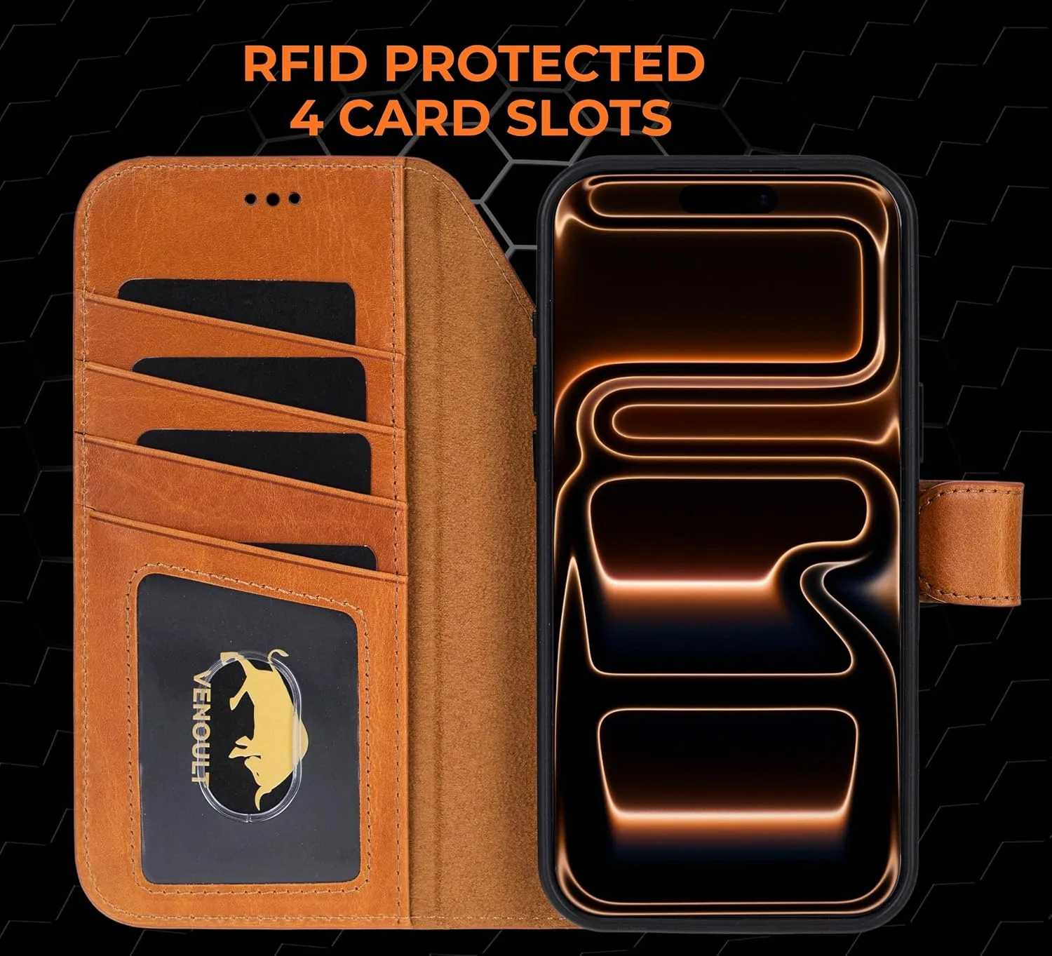 VENOULT Wallet Case for iPhone, Full Grain Genuine Turkish Leather, Magnetic Detachable, RFID 4 Card Slots, Business Style, Compatible with MagSafe (Almond, iPhone 17 Pro MAX)
