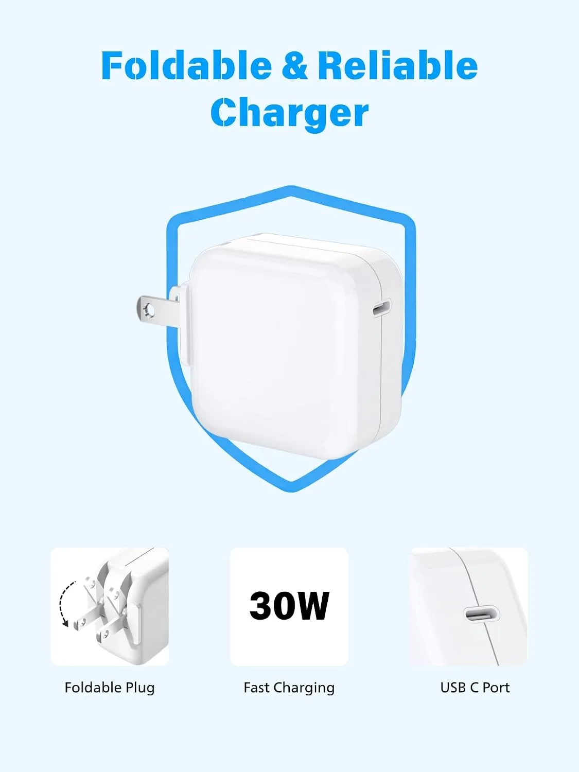 Mac Book Air Charger Fast Charging 30W USB C Power Adapter USB C Cable 10FT