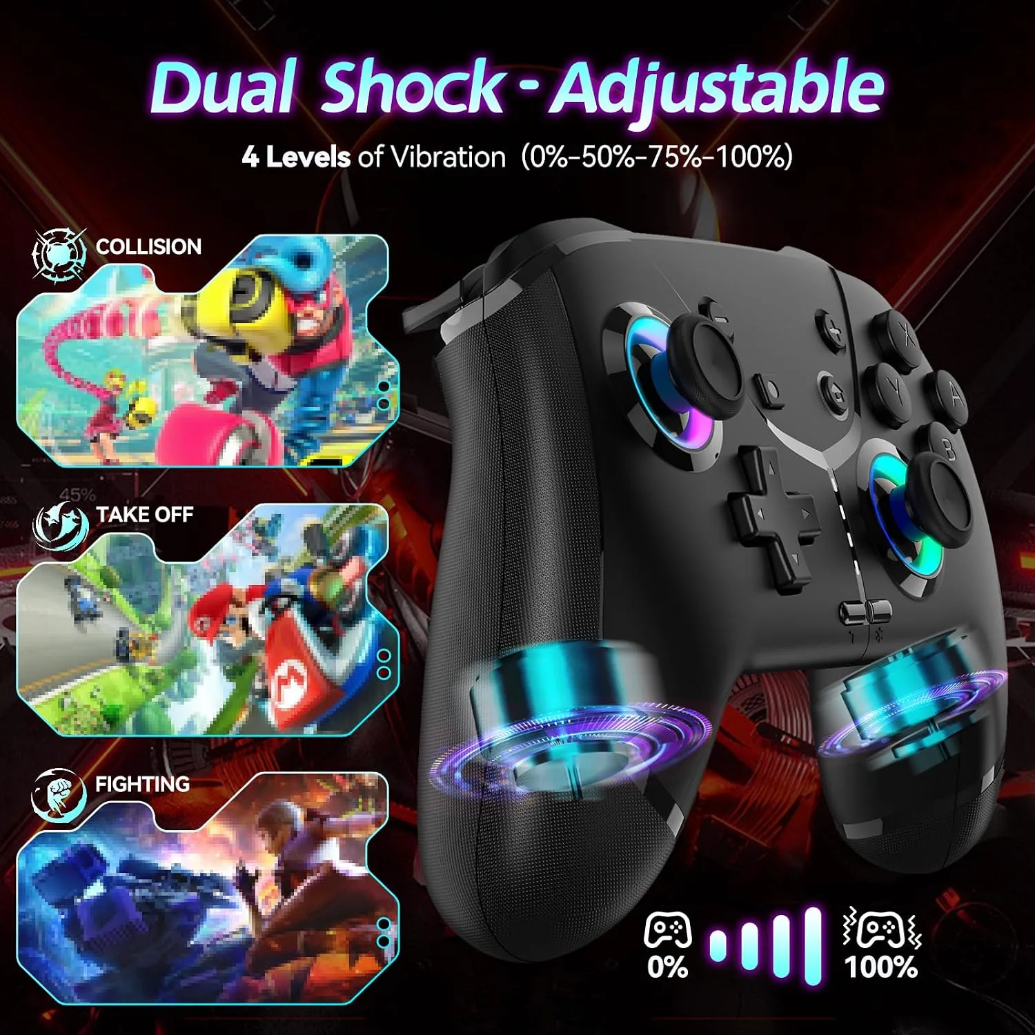 Switch Controller, Wireless Pro Controller for Nintendo Switch 2/Switch/Lite/OLED, Bluetooth controllers Compatible with iPhone/Mac/iPad/iOS/Android/Phone/PC/Steam and TV with Programming/RGB4/Vibration / 3 Turbo Modes/6-Axis/Motion(Black Pro)