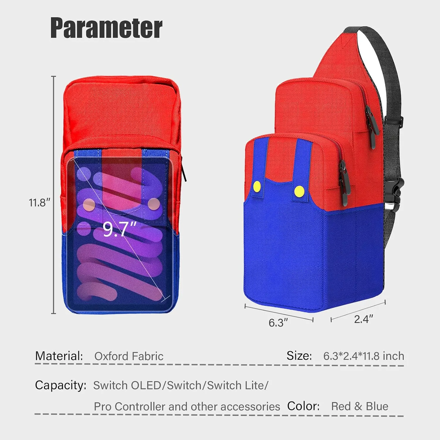 Vadaxx Cute Travel Bag for Nintendo Switch/2/Lite/OLED, Small Sling Portable Waterproof Backpack Carrying Crossbody Shoulder Chest Gaming Bag Case for NS SD Console Dock Joy-Cons Accessories Storage