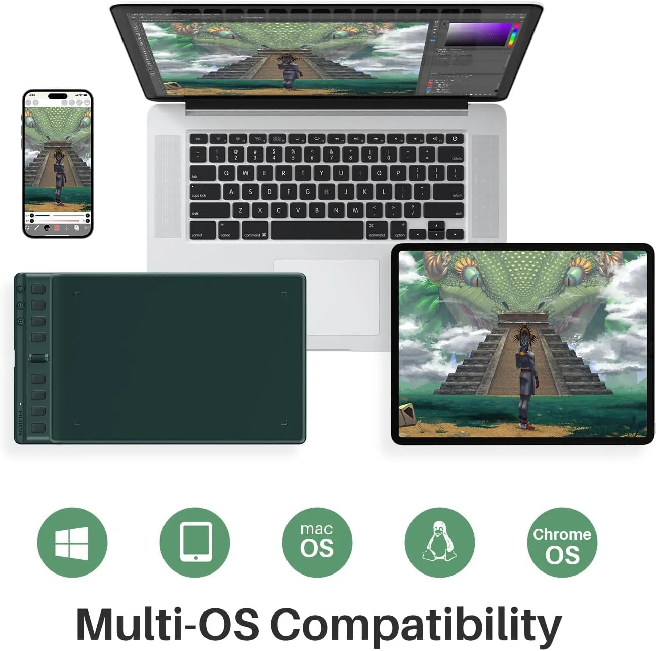 HUION Inspiroy 2 Medium Drawing Tablet with Scroll Wheel, 9 x 5 in, Green
