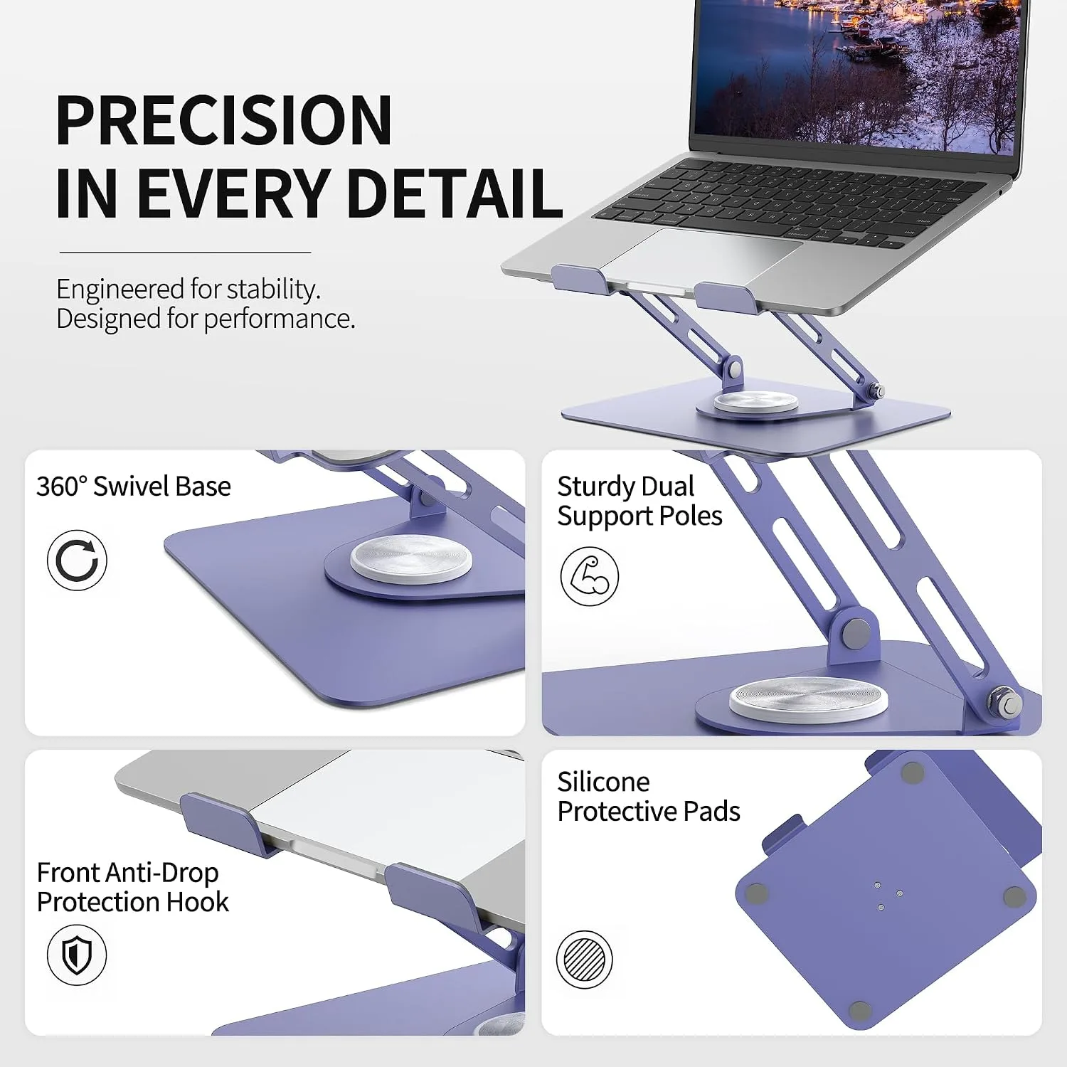 ALASHI Laptop Stand for Desk with 360° Rotating Base, Multi-Angle Adjustable Laptop Stands, Foldable Laptop Riser Compatible with 10 to 17 Inches PC Computer, Purple