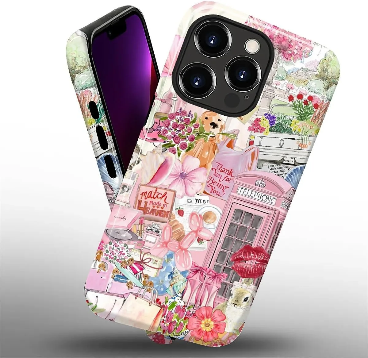 DAIZAG Case for iPhone 13 Pro,Mixed 2 Layer Design Shockproof Soft TPU Ddouble Protection Phone Case for iPhone 13 Pro-Cute Pink Animal Garden Collage