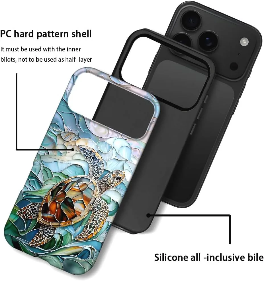 Case Compatible with iPhone 18 Pro Max/iPhone 17 Pro Max,Fall Prevention Hybrid 2-Layer Hard Shell Phone Cover for Girls Boys,Oceans Turtle Sea