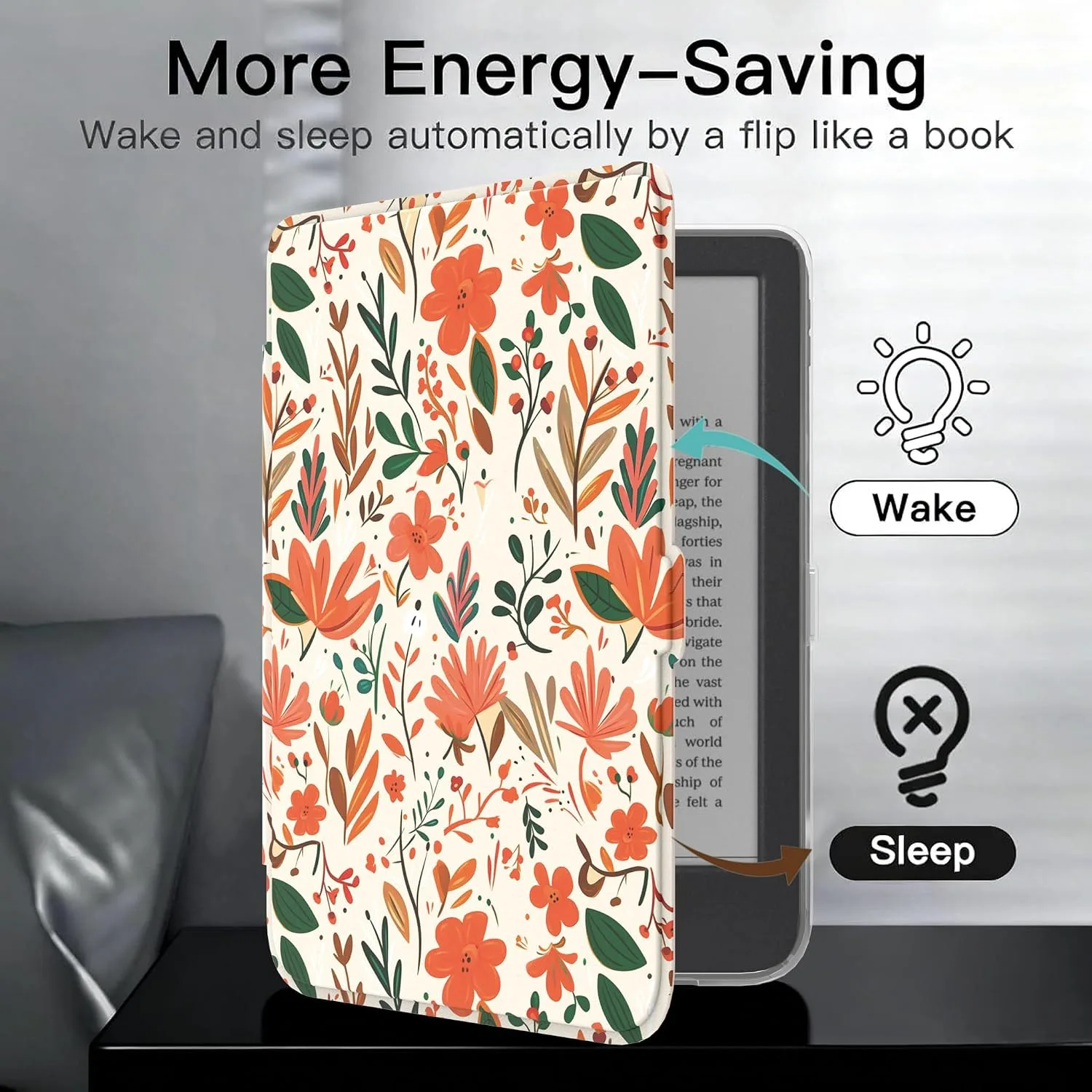 E NET-CASE Detachable Magnetic Case for 6" Kobo Clara Colour (2024) /Clara BW(2024) /2E(2022) eReader,Ultra Clear Back丨Easy to Detach & Attach丨Auto Sleep/Wake (Painted Summer Flowers)