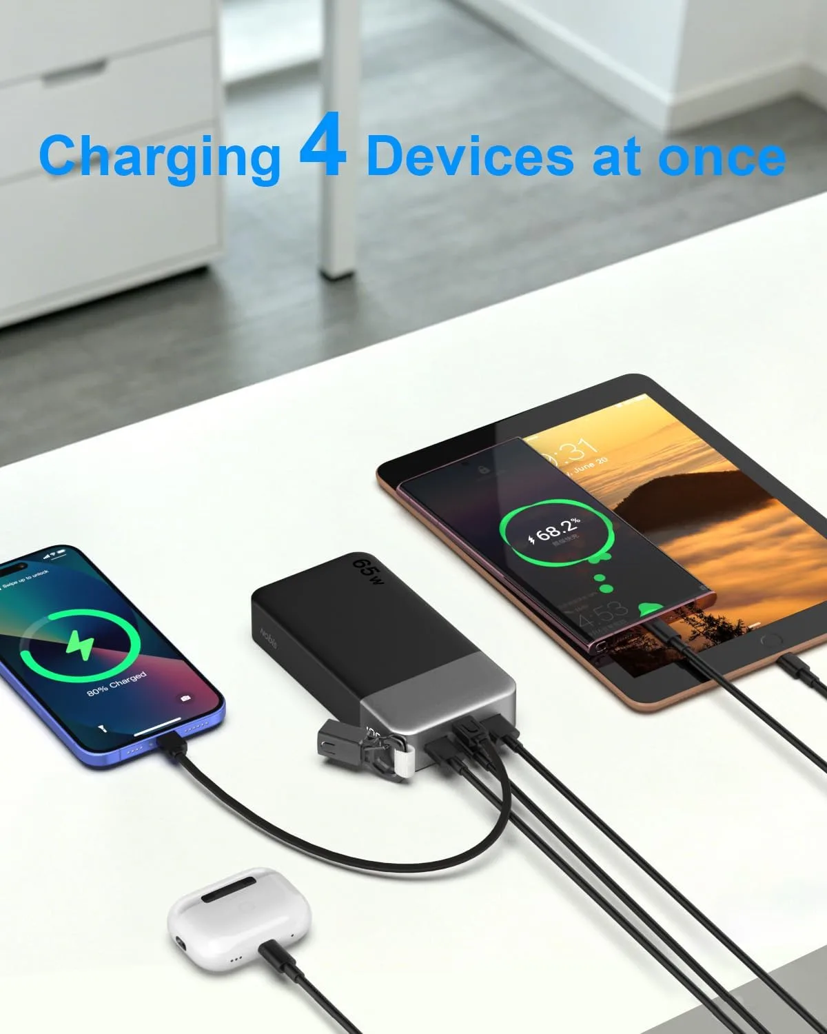 NOBIS Portable Charger 65W 20000mAh Power Bank with Detachable C-Cable