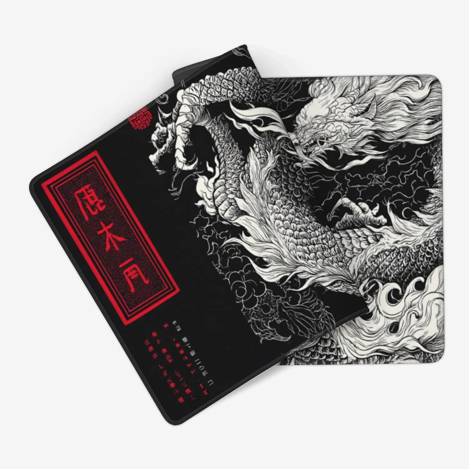 Large Gaming Mouse Pad with Dragon Design, Non-Slip, 35.4" x 15.7", Black and Red Japanese Style Desk Mat