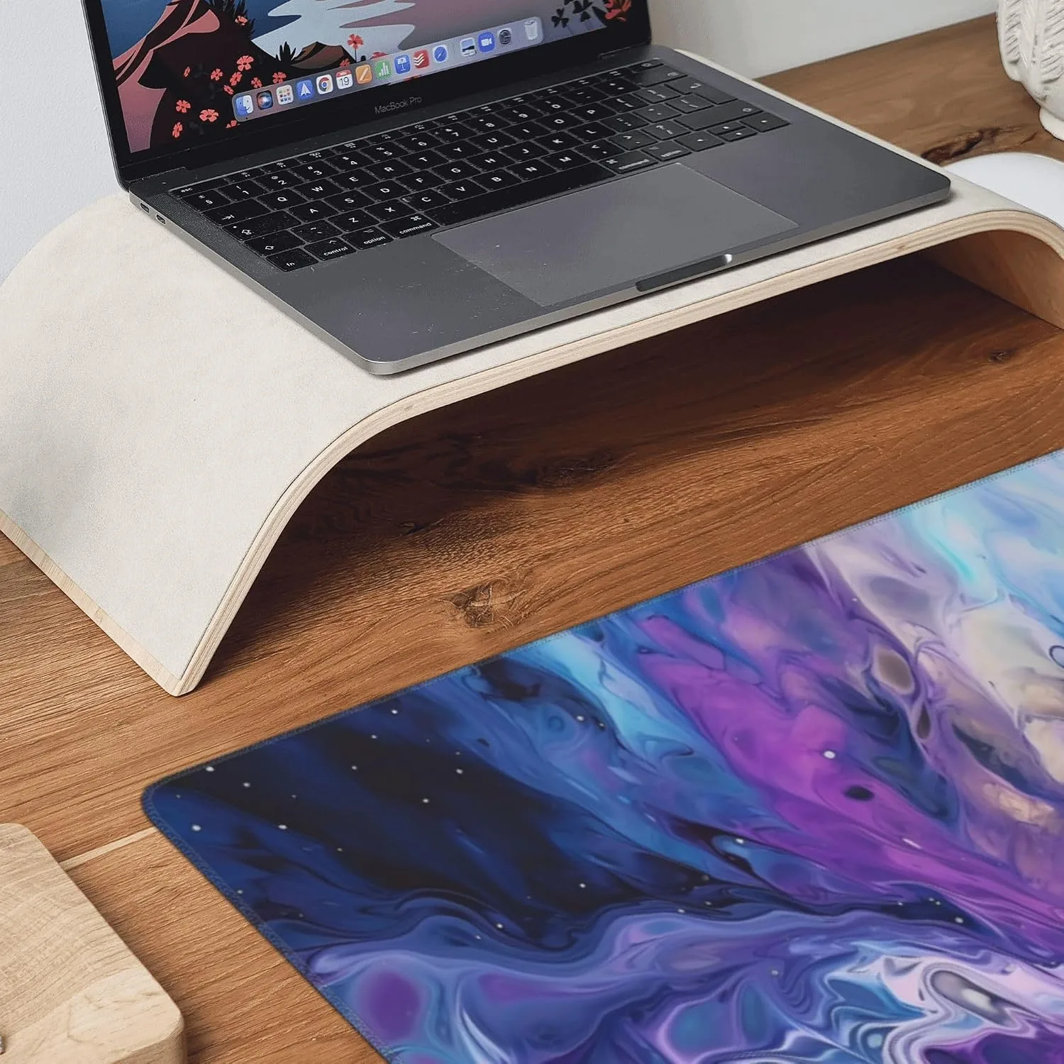 Large Desk Mat with Non-Slip Base, 35.4" x 15.7", Galaxy Marble Design, Wrist Rest and Coaster Included