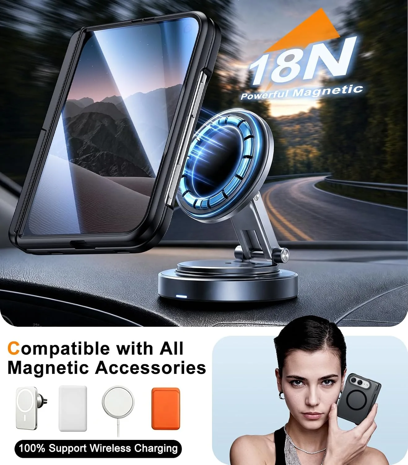 SPIDERCASE Magnetic for iPhone Duo Case, with Stand,Black