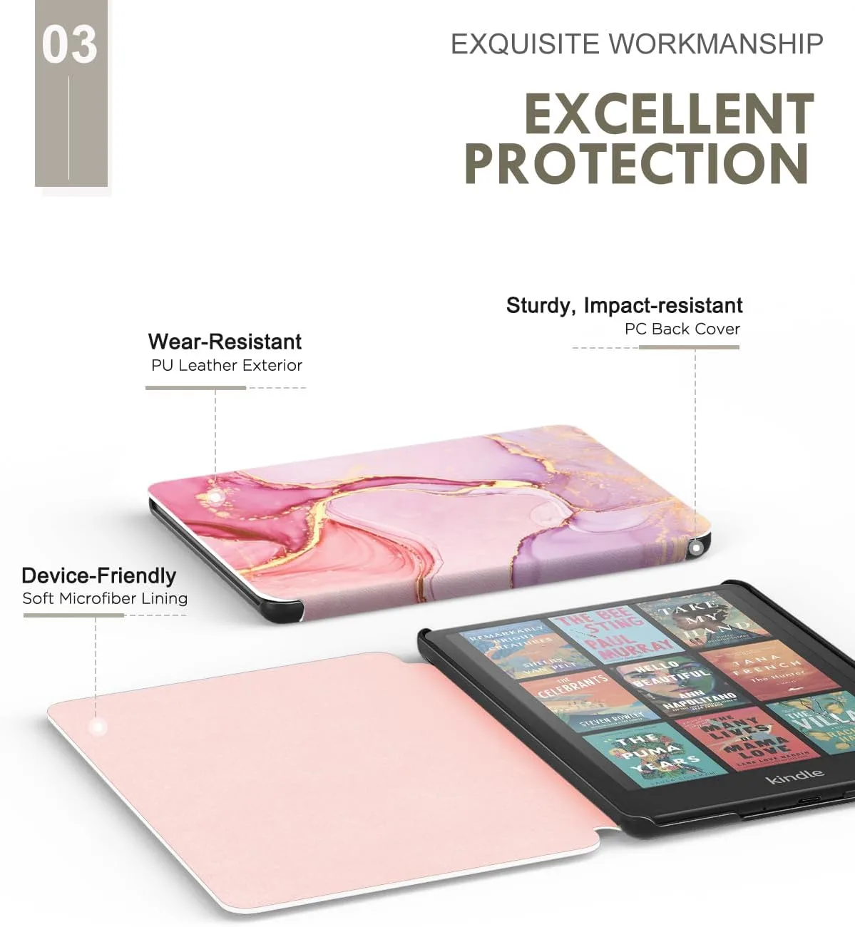 MoKo Case for 7" Kindle Paperwhite 12th Gen 2024/Colorsoft, Pink Fluid