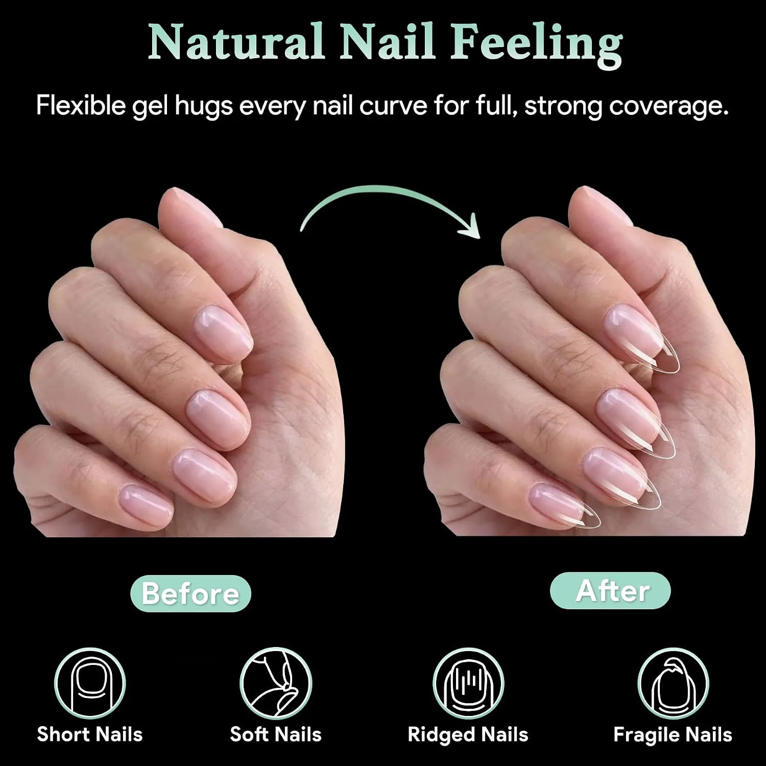 LEYKOSH Medium Almond Nail Tips, 216 Pcs Clear Gel Fake Nails, 12 Sizes