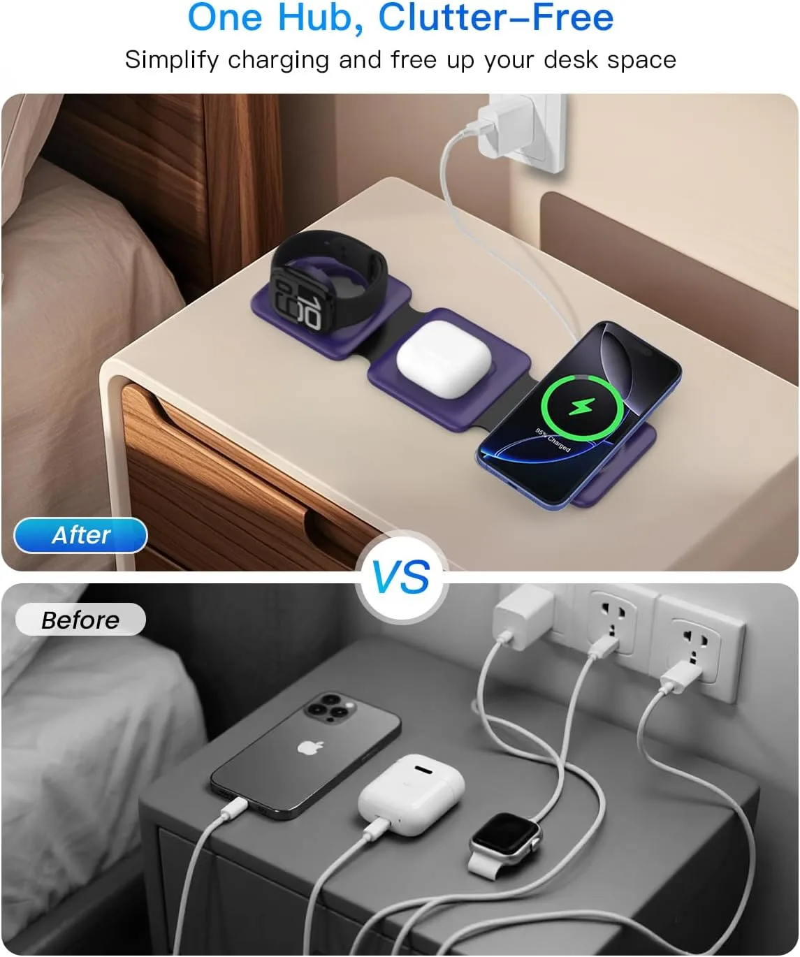 Iseyyox Charging Station for Mag Safe Apple - 3 in 1 Magnetic Foldable Wireless Charger Pad - Travel Charging Mat for iPhone 17 16 15 14 13 12 Pro Max Plus Watch & Airpods