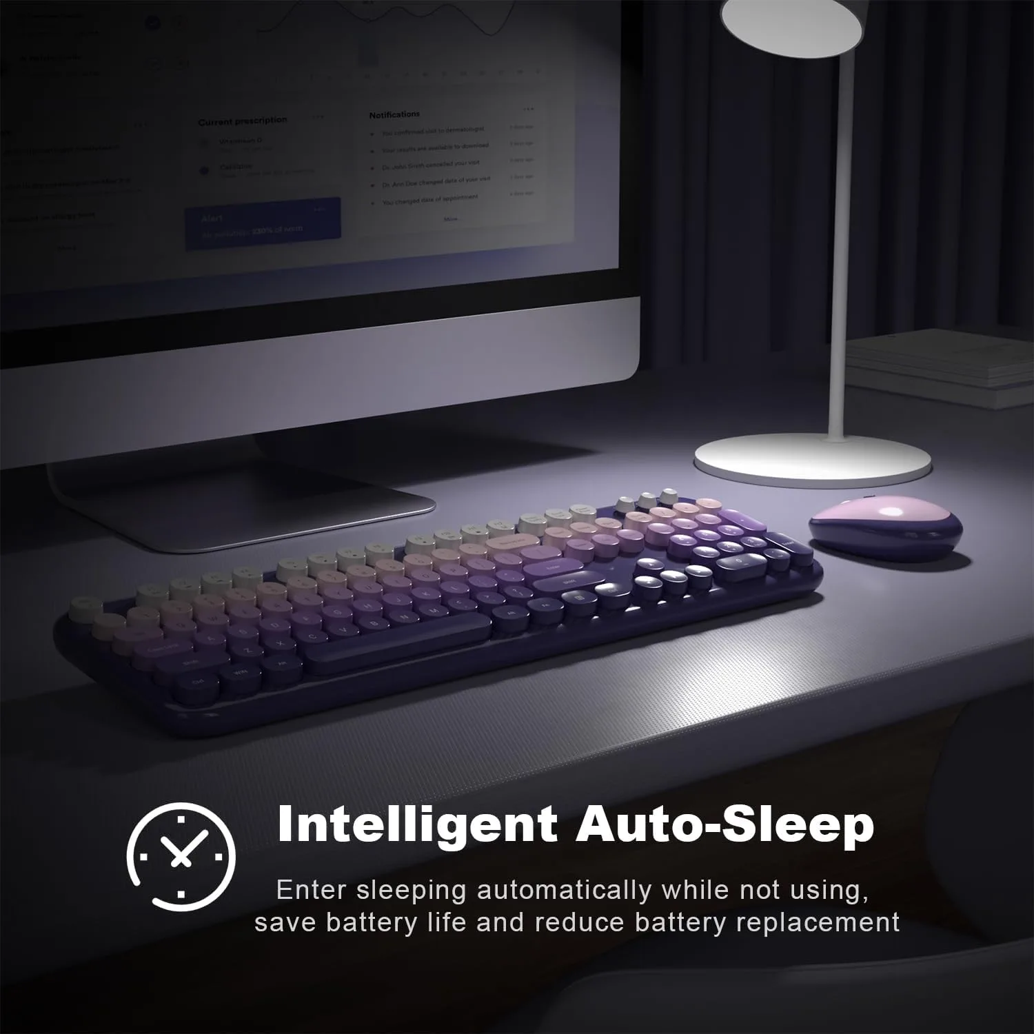 MOFII Wireless Keyboard and Mouse Combo, Full Size 2.4G Retro Round Computer Keyboard and Mouse Set, Plug and Play, for Windows, Computer, Desktop, PC, Notebook - (Purple Gradient)