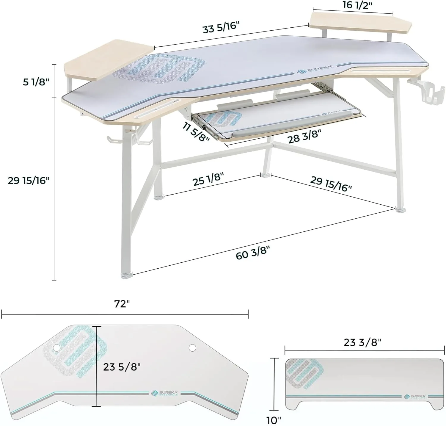 EUREKA ERGONOMIC Gaming Computer Desk, 72 Inch Wing-Shaped, Keyboard Tray