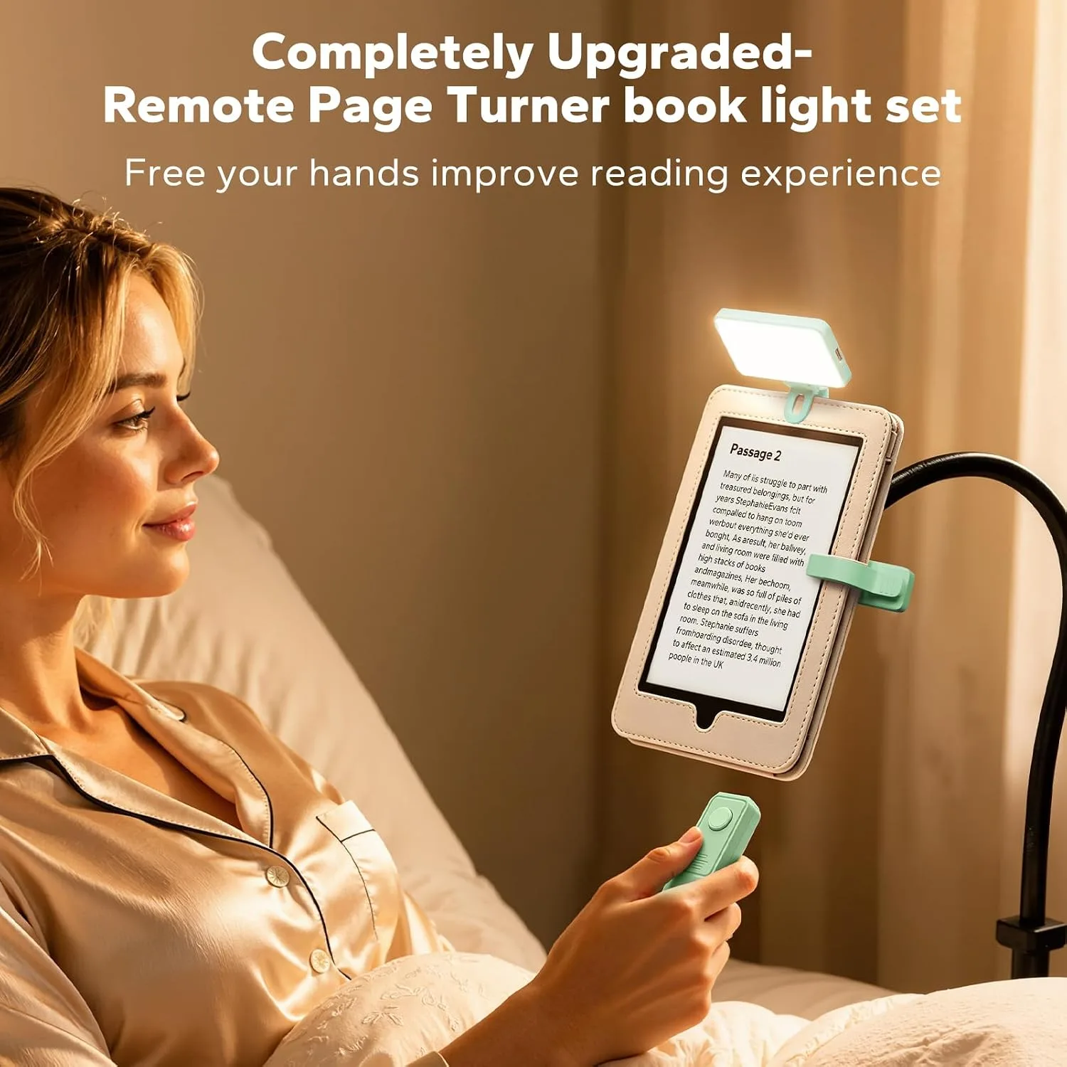 (Fit All Cases) Page Turner for Kindle,Portable Selfie Light,Reading Timer Tracker,Book Light for Kindle,iPad,iOS Android. Clicker for Kindle for Camera Video Recording and Selfie Shutter(K3-Green)