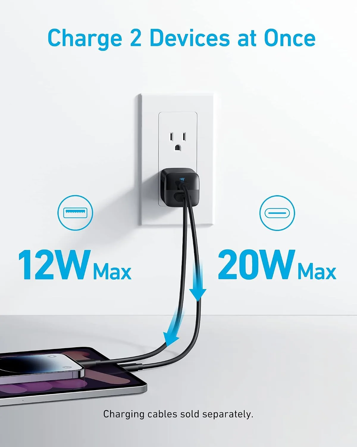 Anker 33W 2-Port Compact USB Charger Block, Foldable Type C Charger