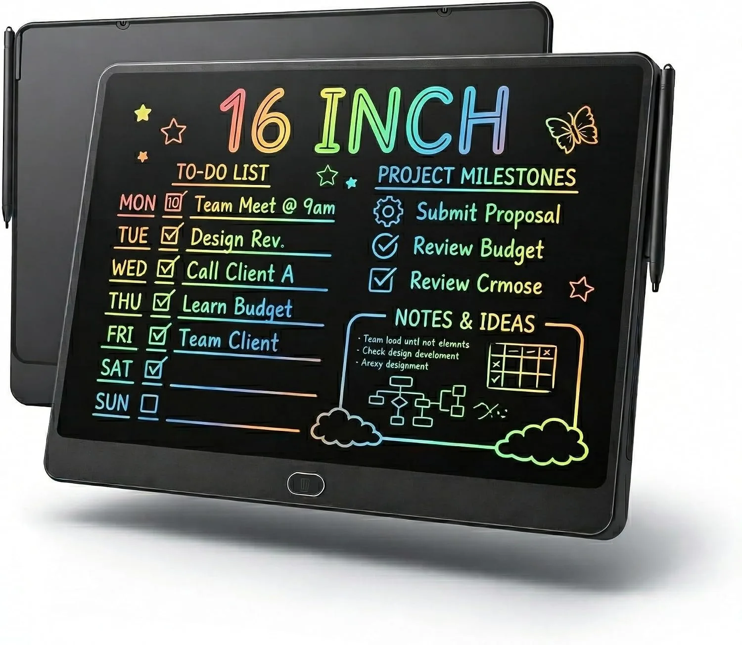 16 Inch Large LCD Writing Tablet for Kids, Colorful Reusable Electronic Doodle Board with Stylus, Educational Drawing Pad for Math Practice & Learning, Travel Essential Toys for Boys Girls (Black)