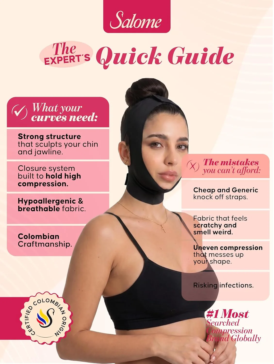Chin Tightening and Lifting Strap Wrap Face Compression Garment Jawline Shaper Post-Surgery Lift Mask | Faja Mentonera para Papada