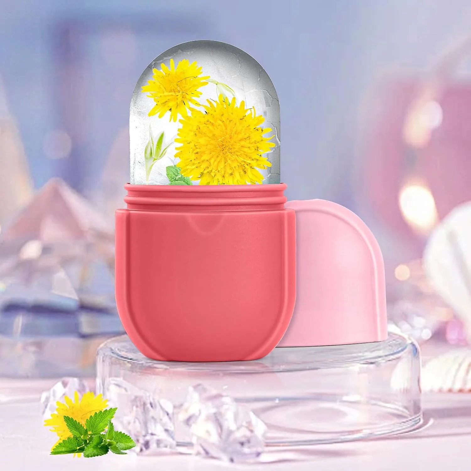 Ice Roller for Face and Eye, Ice Face Roller, Aesthetic Skin Care Tools Gifts for Women Cute Preppy Stuff,Silicone Ice Mold for Beauty(Pink)