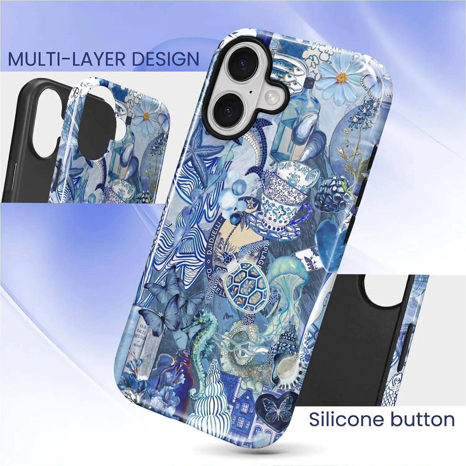 DAIZAG Case for iPhone 17,Mixed 2 Layer Design Shockproof Soft TPU Ddouble Protection Phone Case for iPhone 17-Blue Book Sea Life World