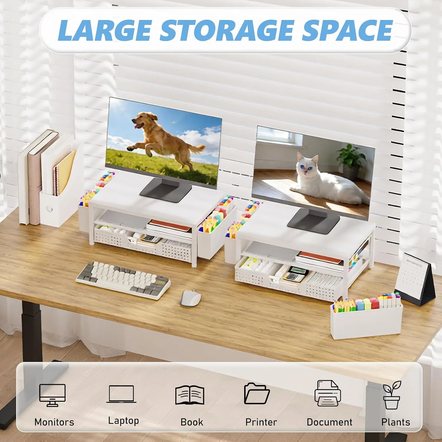 OPNICE Desk Organizer, Monitor Stand Riser with Drawer and 2 Pen Holders