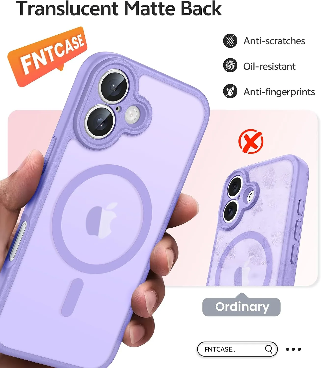 FNTCASE for iPhone 16 Plus Case, Fit for Magsafe, Light Purple