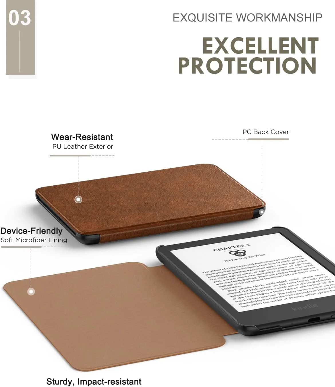 MoKo Case for 6" Amazon Kindle Basic 11th Gen 2024/2022, Brown
