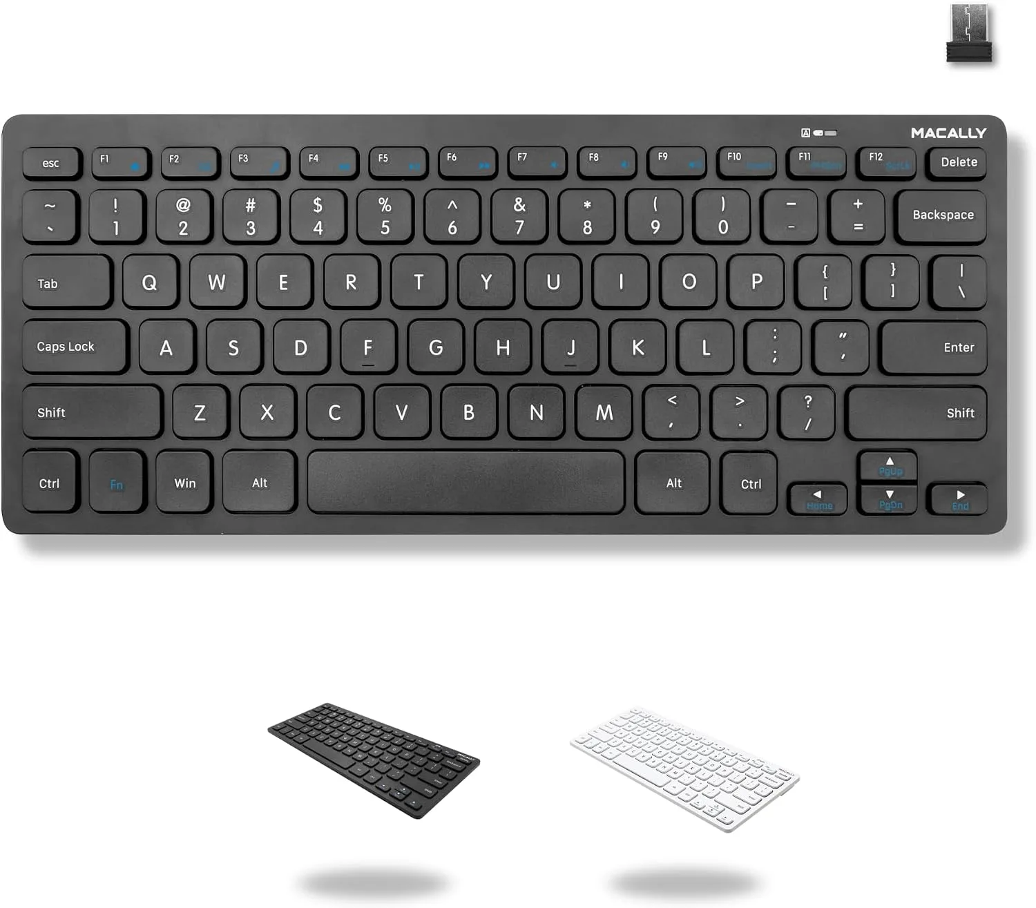 Macally Compact Wireless Keyboard - 2.4 Small Keyboard for Laptop, Desktop PC, Surface, Chromebook, Notebook, Slim Mini Key board with 2.4G Wireless USB - Portable, Ready for Travel without Number Pad