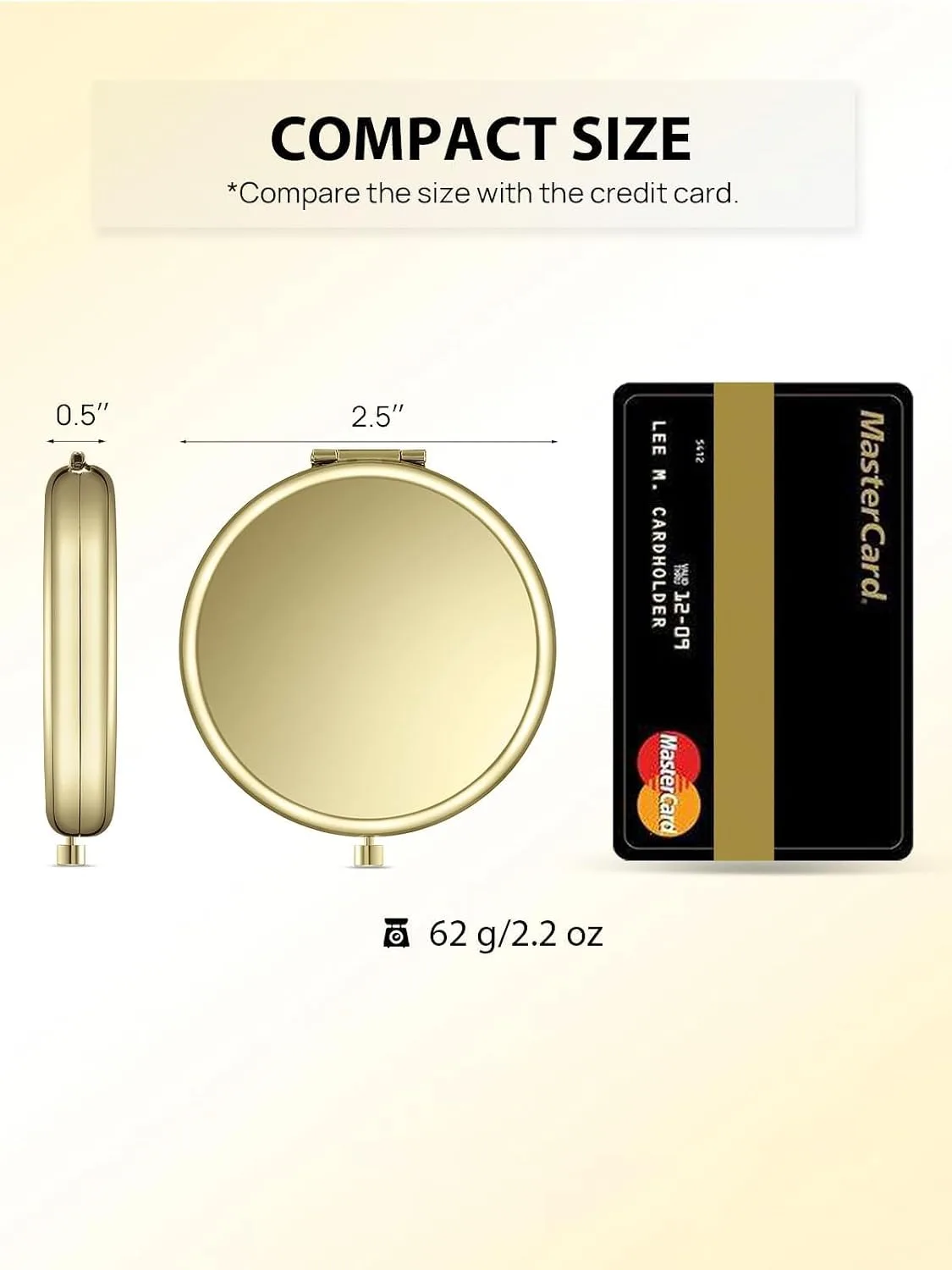 Compact Mirror, 1x/2x Magnification Pocket Mirror, Gold