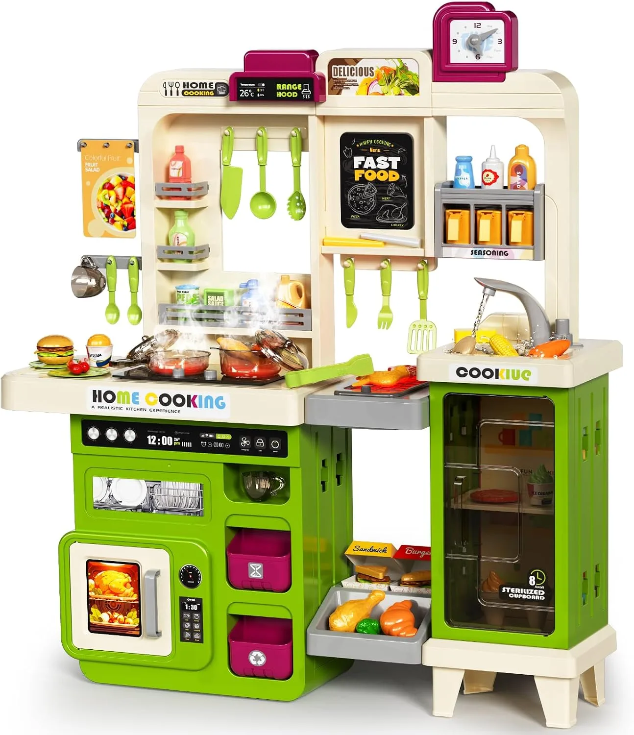 Pupu Pig Kids Kitchen Playset, Play Kitchen with Steam, Lights and Sounds