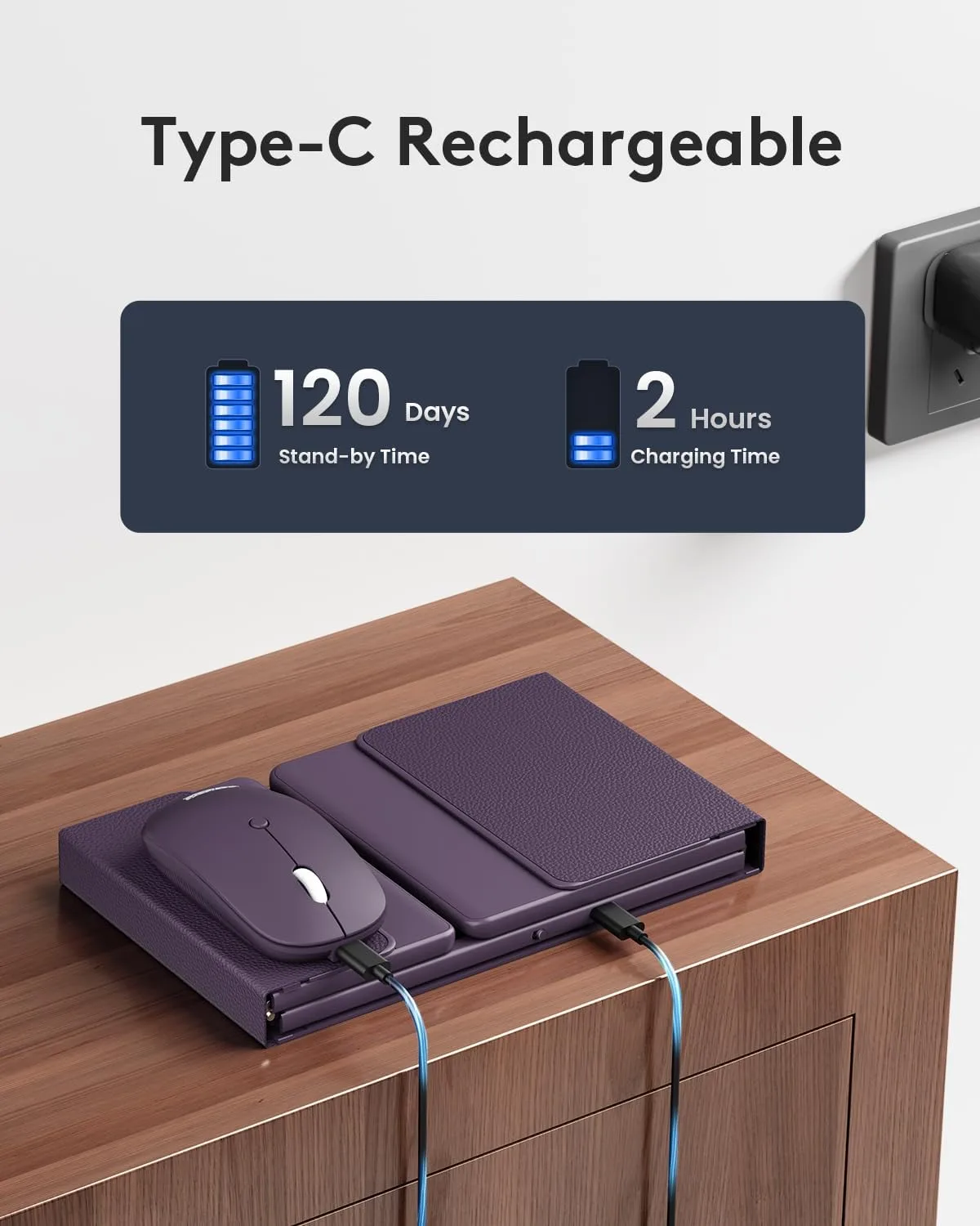 Foldable Keyboard and Mouse, Samsers Folding Bluetooth Keyboard Combo, 2.4G + BT5.0 x 2, Full-Size Portable Travel Keyboard & Rechargeable Wireless Mouse for Windows Android iOS Mac OS, Misty Purple