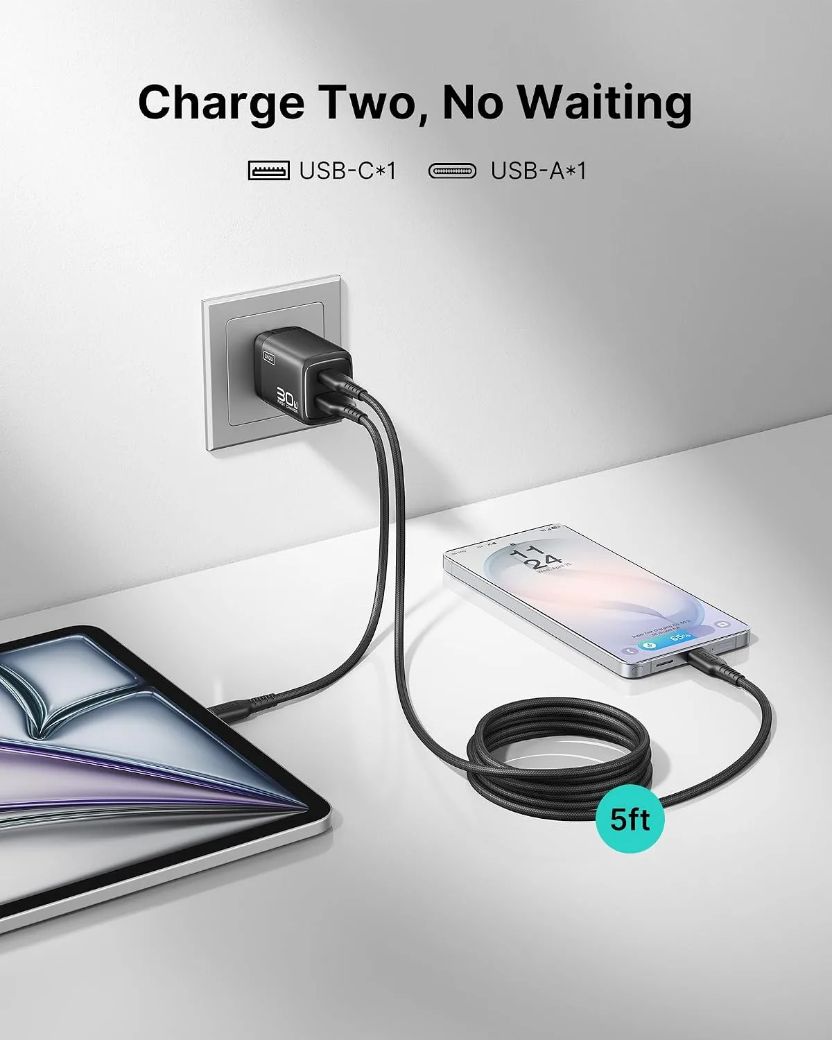 INIU USB C Charger, 30W Type C Fast Charging, 2-Port Adapter Charger Block