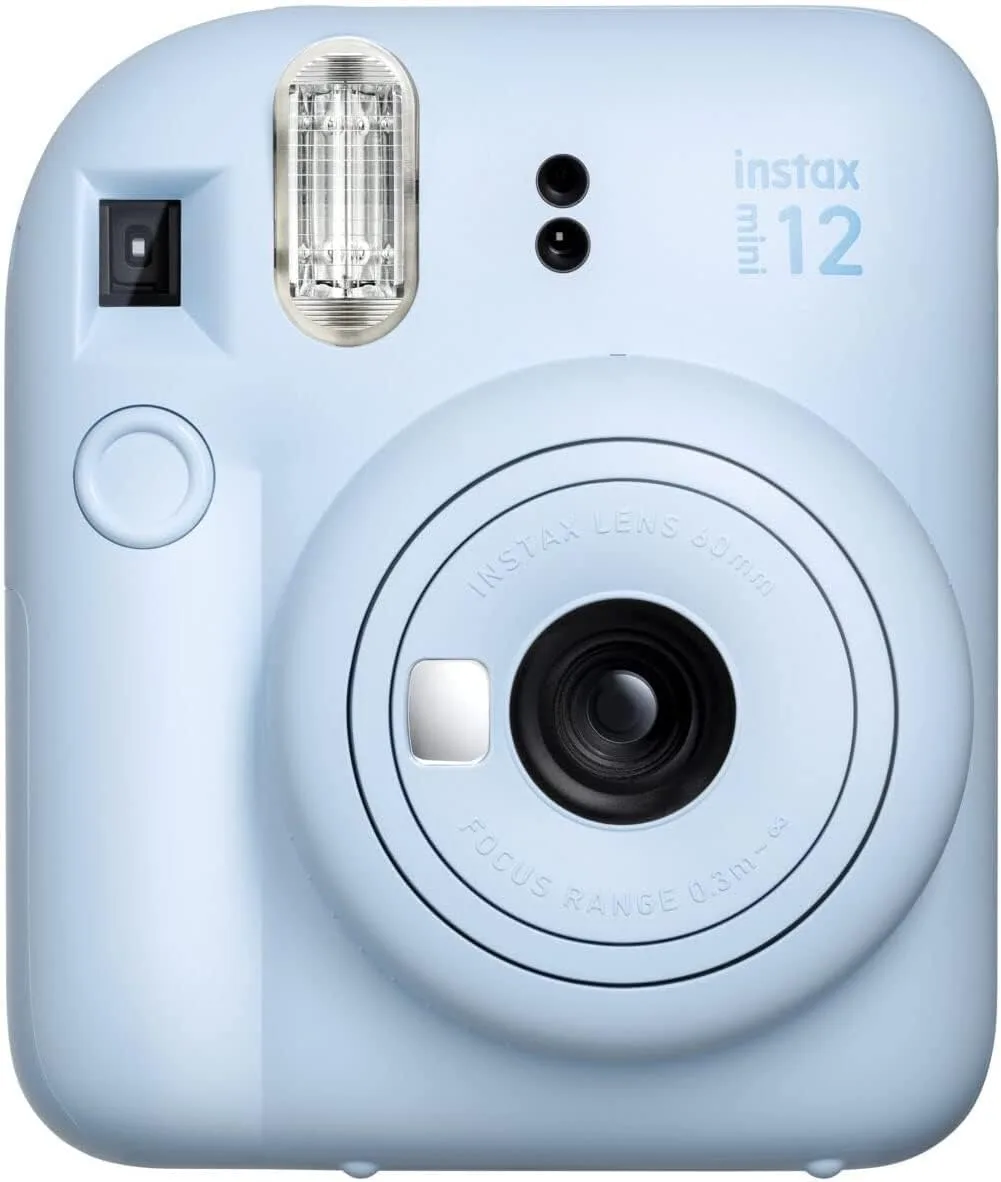 Fujifilm Instax Mini 12 Instant Camera Pastel Blue + Fuji Film Value Pack (40 Sheets) + Shutter Accessories Bundle, Incl. Compatible Carrying Case, Quicksand Beads Photo Album 64 Pockets