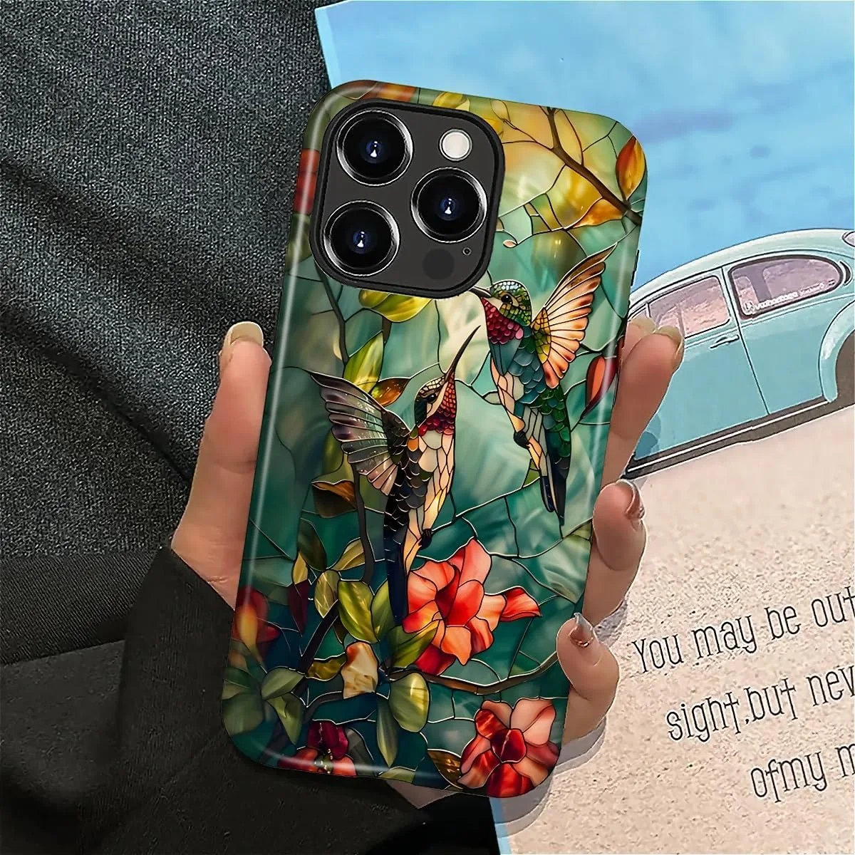 DAIZAG Case for iPhone 16 Pro,Mixed 2 Layer Design Shockproof Soft TPU Ddouble Protection Phone Case for iPhone 16 Pro-Gorgeous Hummingbird