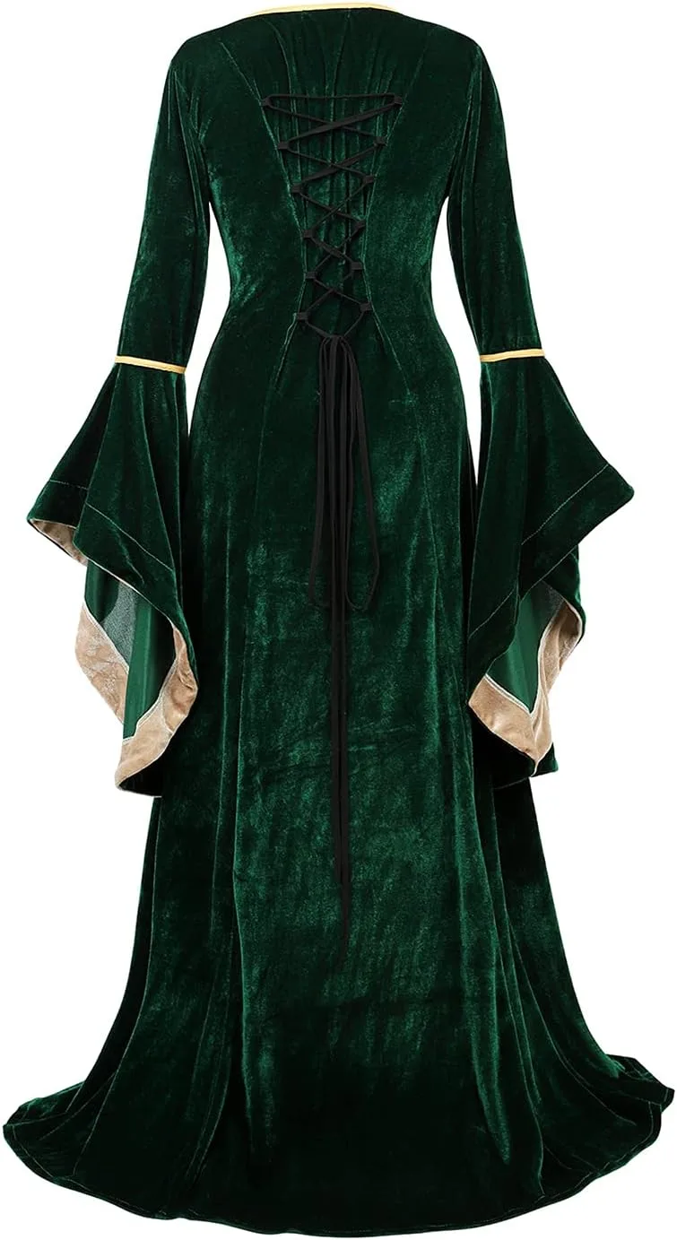 Lehauya Womens Renaissance Costume Dress Medieval Velvet Lace Up Faire Gown